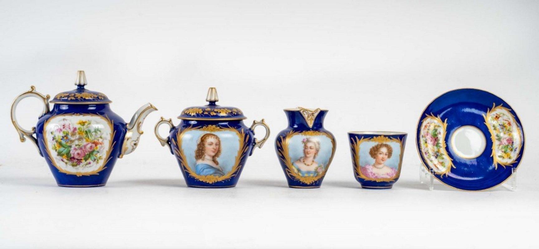 French Tea and Coffee Service in Blue Porcelain Signed Sèvres XIXth Century