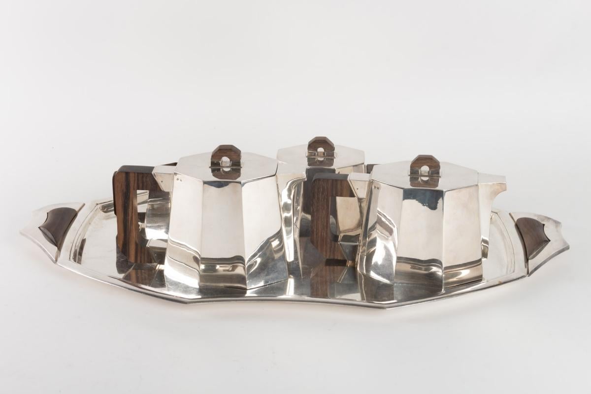 Tea and Coffee Set with Silver Cut Bands 1st Title and Macassar by Demarquay 2