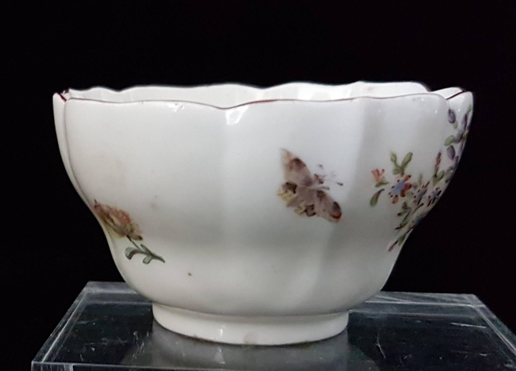 Molded Tea bowl and Saucer, Chelsea, circa 1752 For Sale