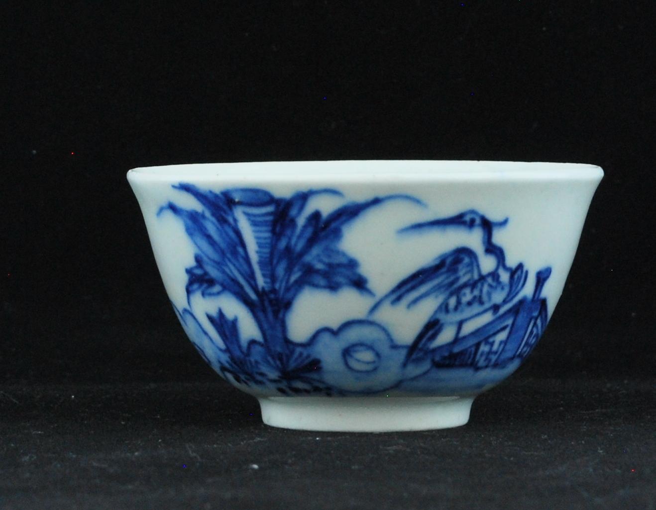 Teeschale und Untertasse, Storchenmuster, Bow Porcelain Fabrik, um 1750 (Englisch) im Angebot