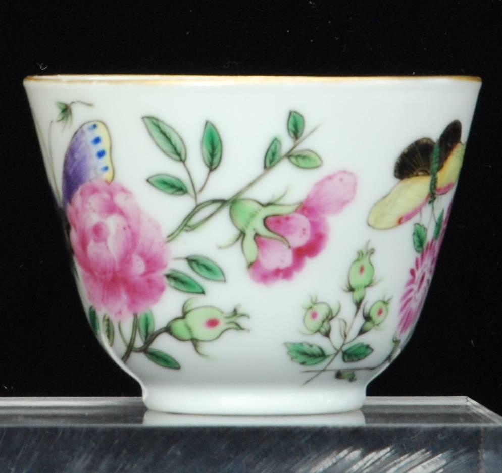 18th Century Tea Bowl Painted with Butterflies, Chinese, Dutch Decorated, circa 1740 For Sale