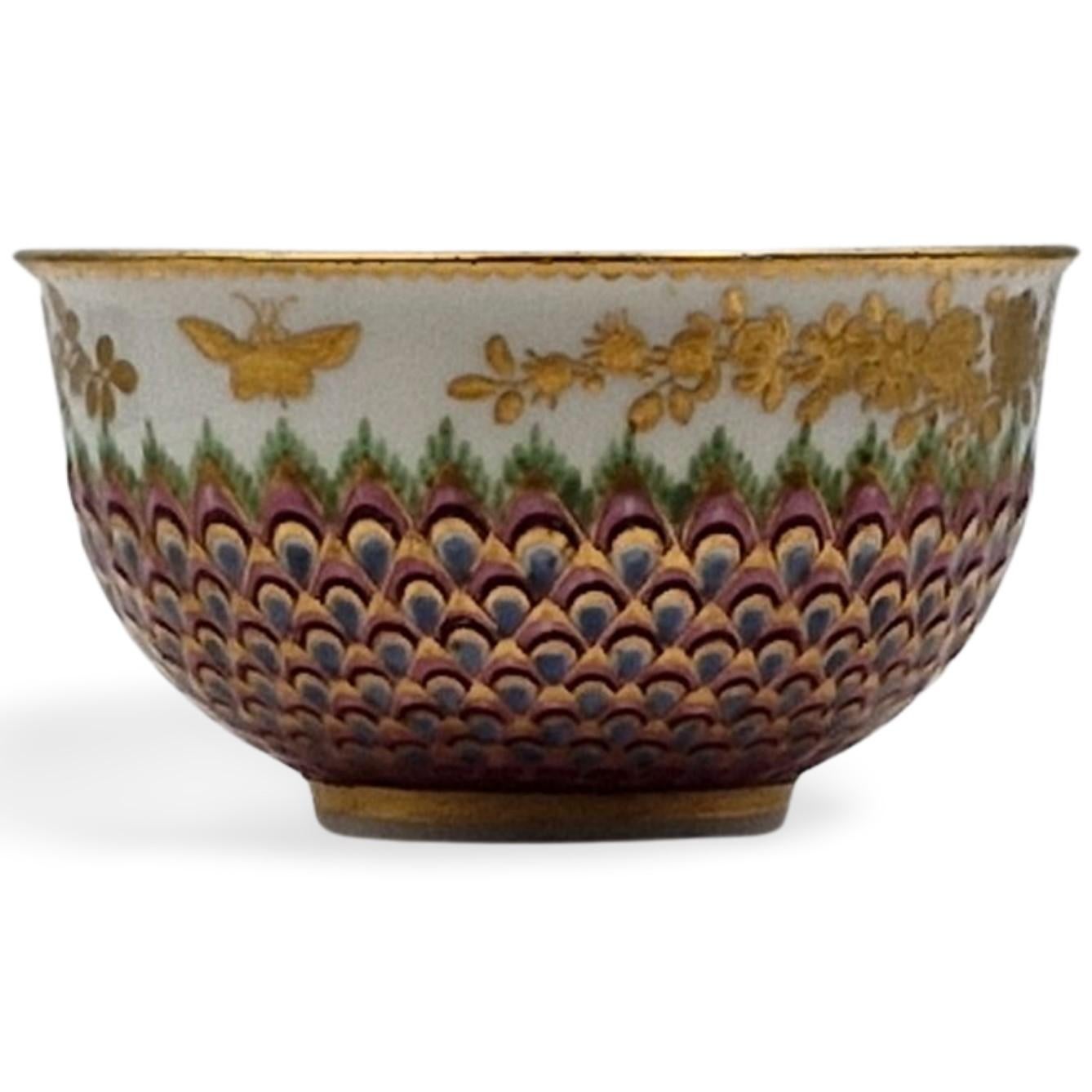 English Tea Bowl & Saucer, Peacock Decoration, Chelsea, circa 1765 For Sale