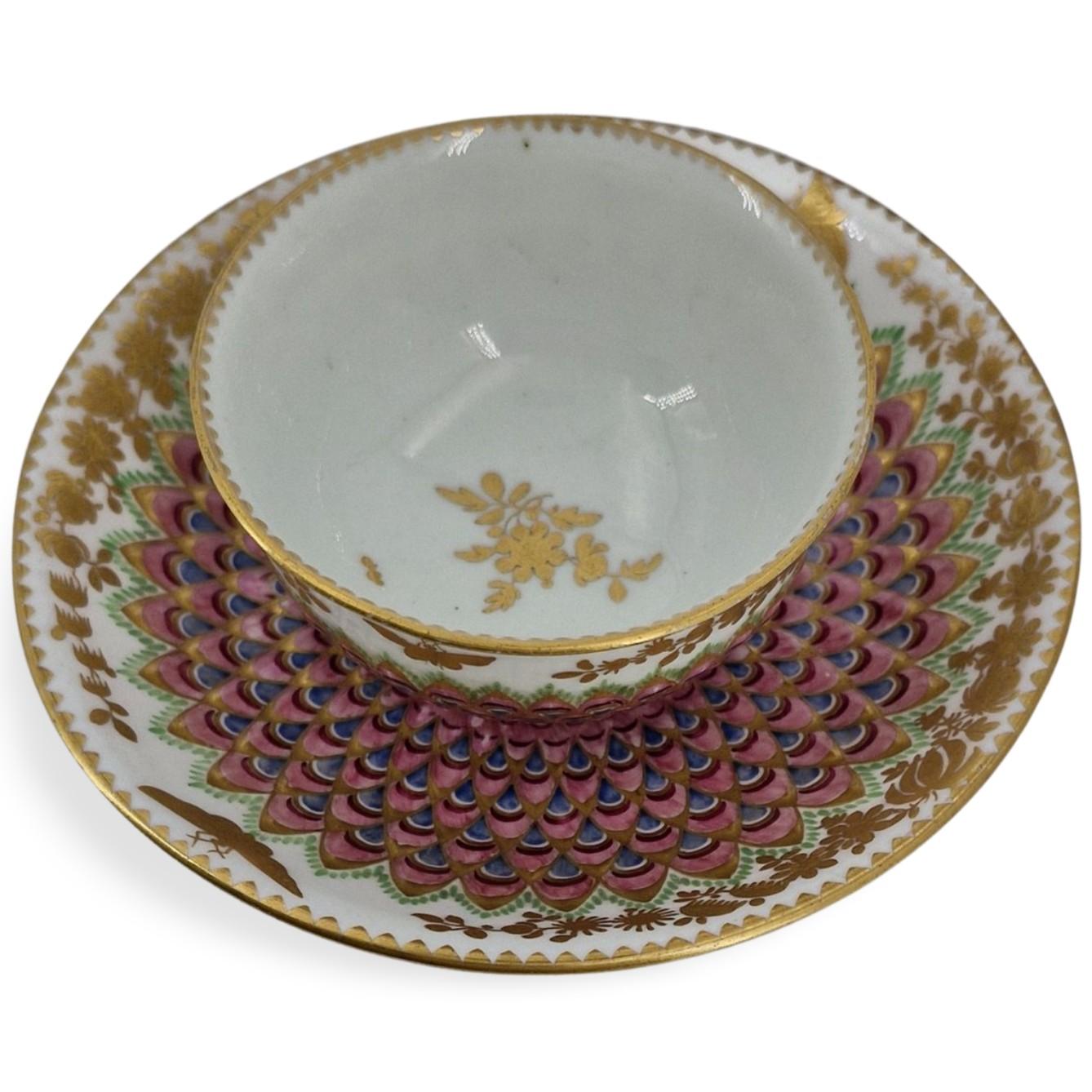 Porcelain Tea Bowl & Saucer, Peacock Decoration, Chelsea, circa 1765 For Sale
