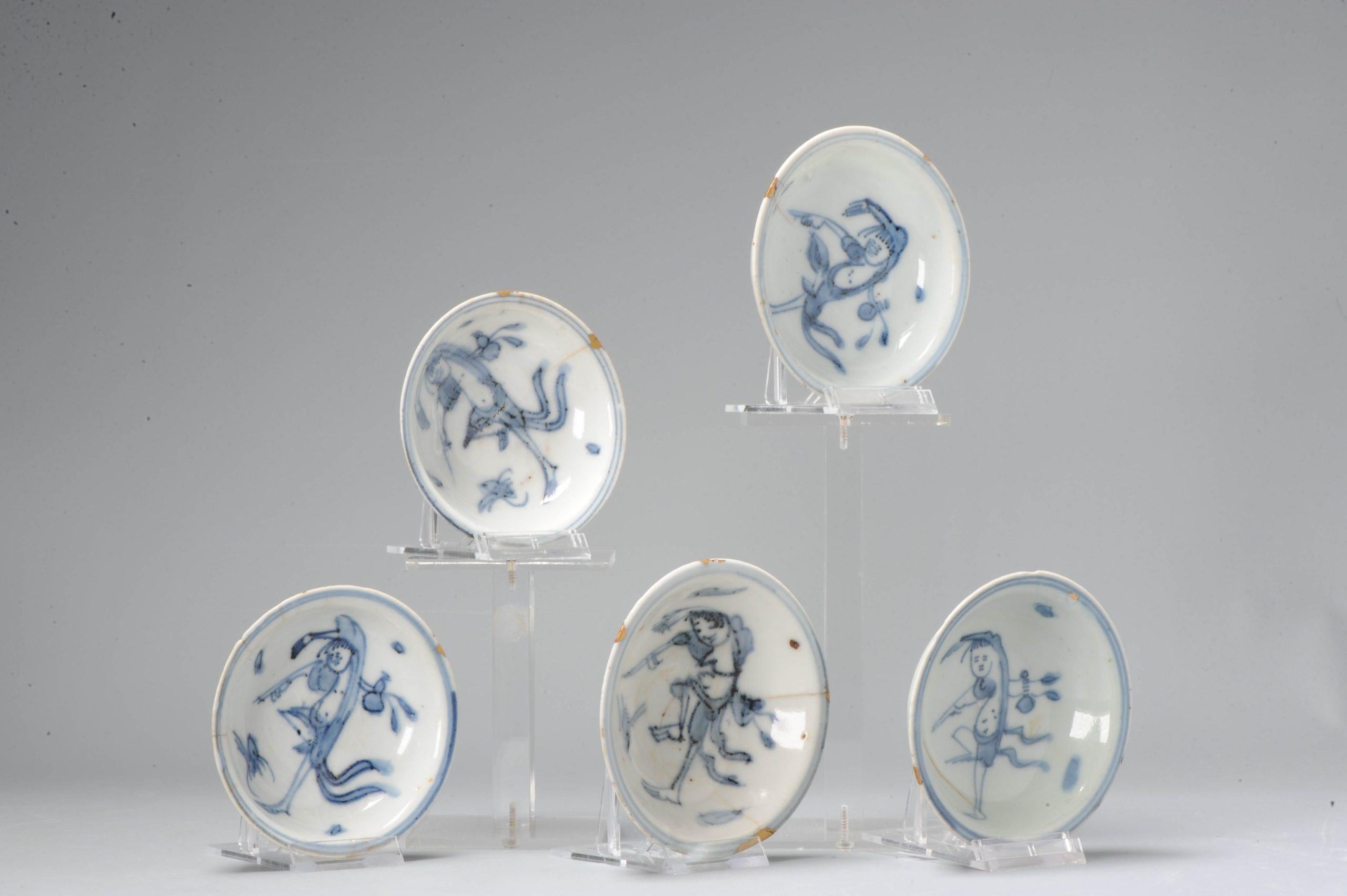 Tea bowl Set Kosometsuke Antique Chinese Ming Dynasty Liu Hai Toad, 17th C In Good Condition In Amsterdam, Noord Holland