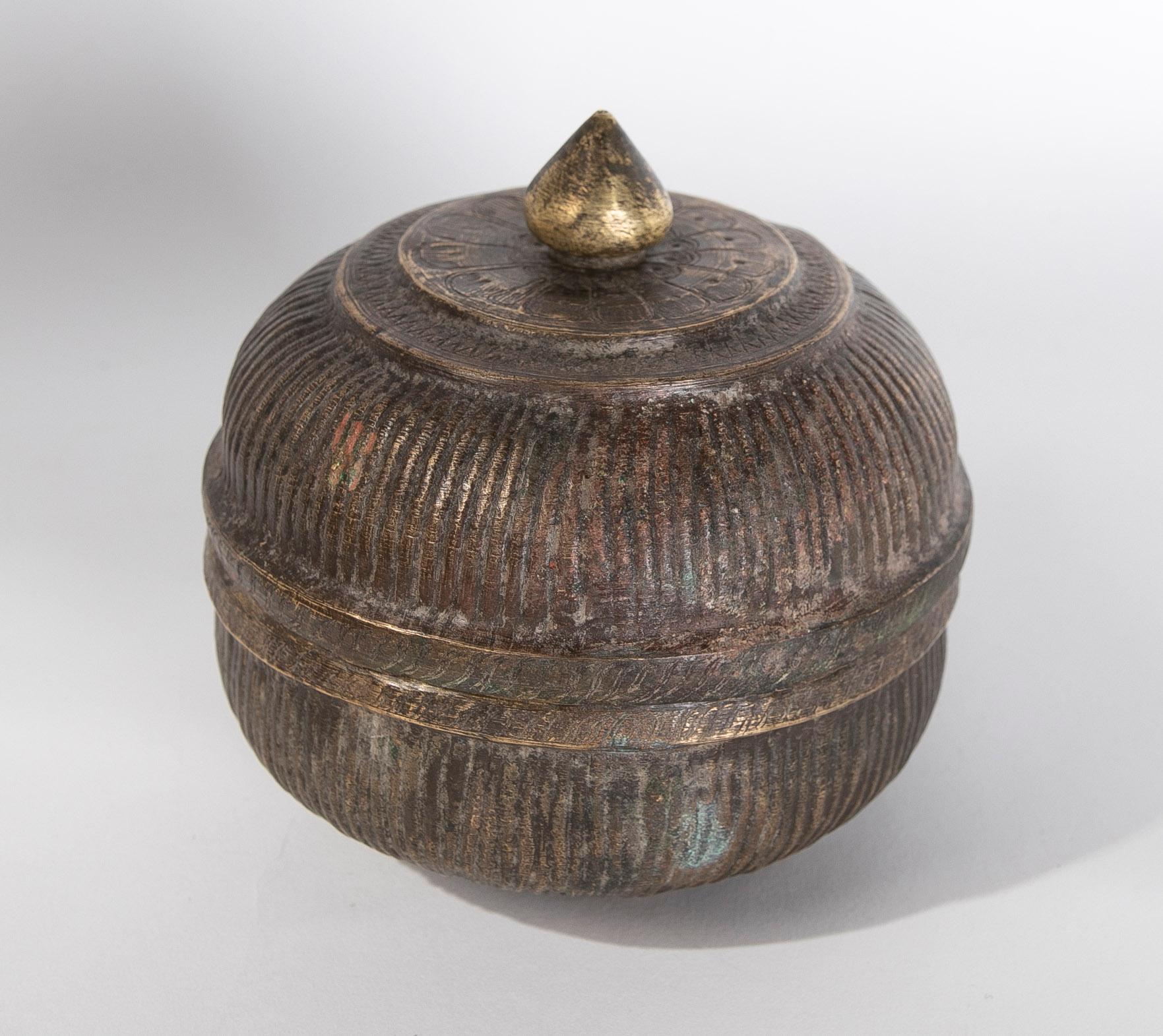Asian Tea Box with Bronze Lid and Fluted Decoration