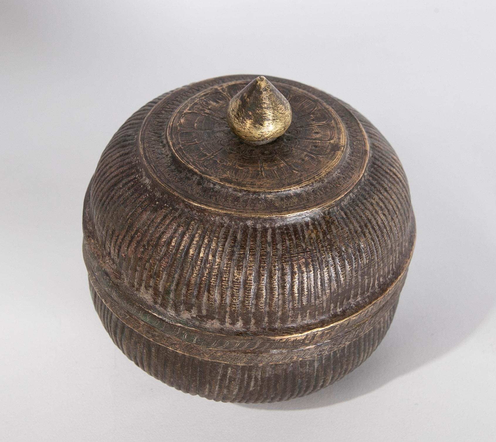 20th Century Tea Box with Bronze Lid and Fluted Decoration