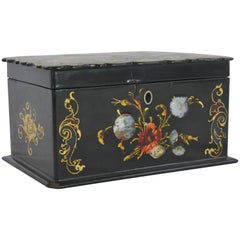 Tea Caddy, Papier Mâché, Hand-Painted, Scotland, 1870, Antique Furniture