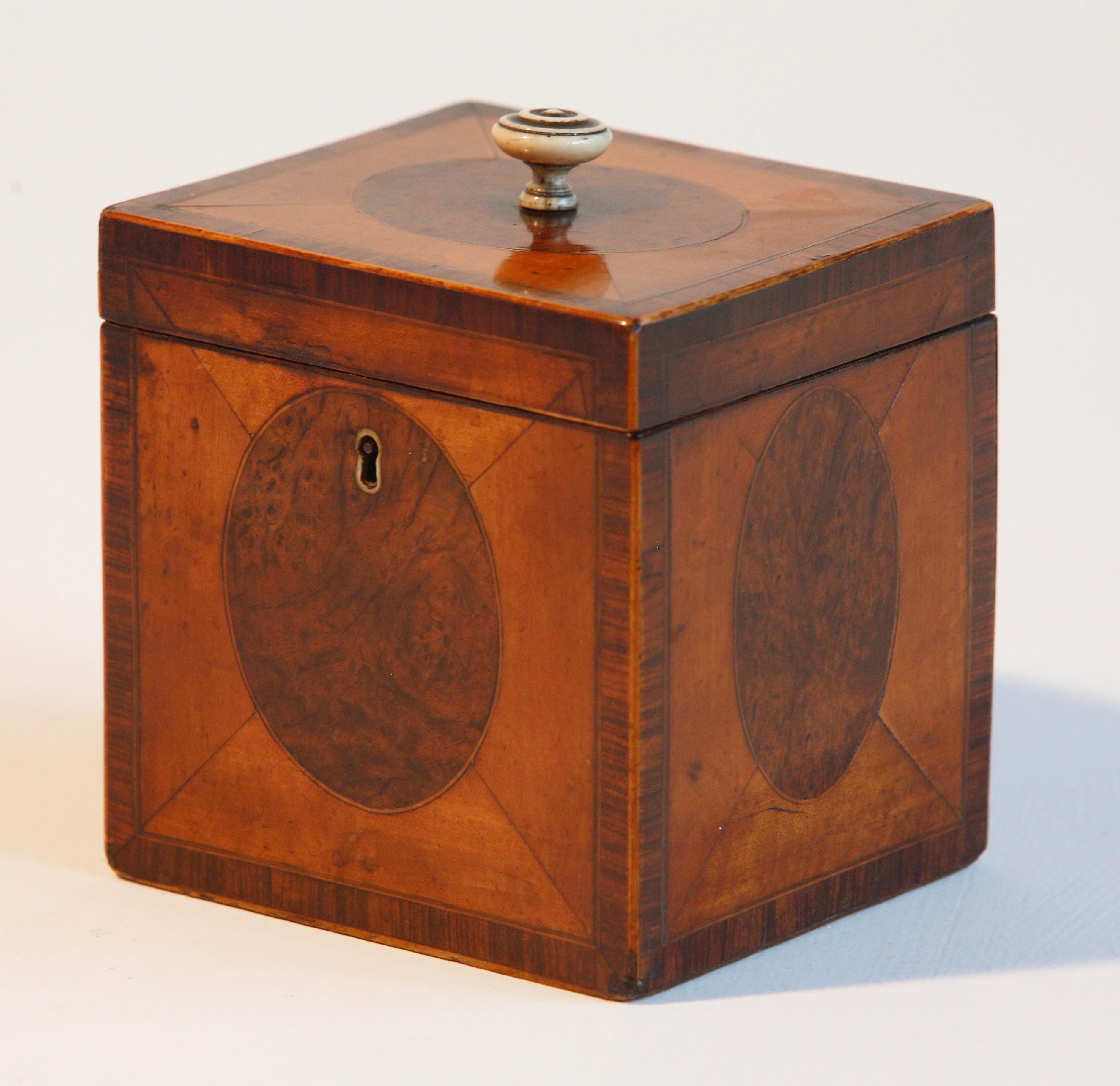 18th Century and Earlier Tea Caddy Yew Boxwood Inlaid English George III For Sale