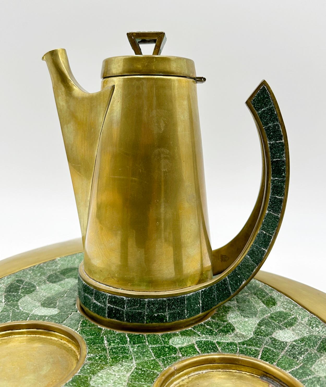 Tea/Coffee Service in Brass & Glass Mosaic by Salvador Teran, Mexico 1950's For Sale 5