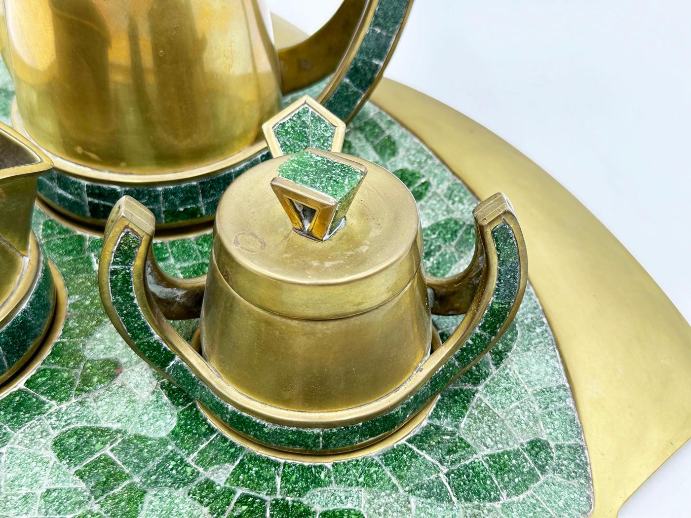 Tea/Coffee Service in Brass & Glass Mosaic by Salvador Teran, Mexico 1950's For Sale 6