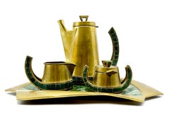 Tea/Coffee Service in Brass & Glass Mosaic by Salvador Teran, Mexico 1950's