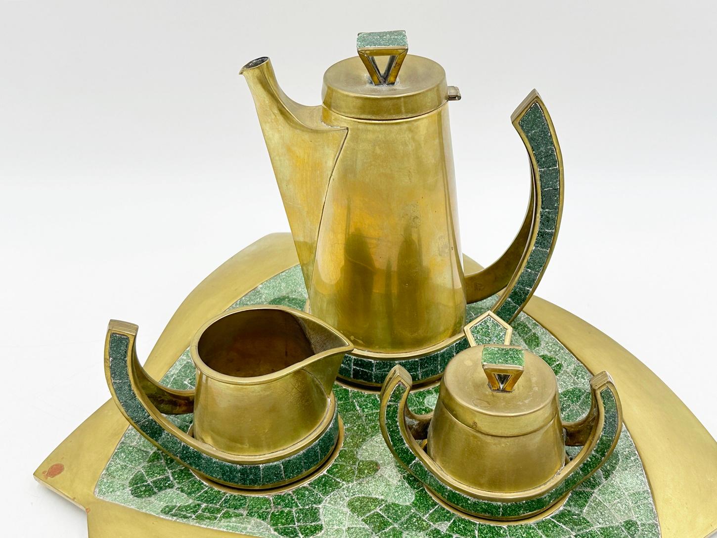 Mid-Century Modern Tea/Coffee Service in Brass & Glass Mosaic by Salvador Teran, Mexico 1950's For Sale