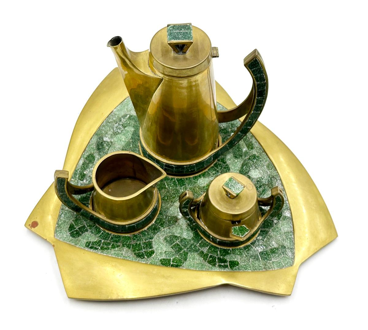 Mid-20th Century Tea/Coffee Service in Brass & Glass Mosaic by Salvador Teran, Mexico 1950's For Sale