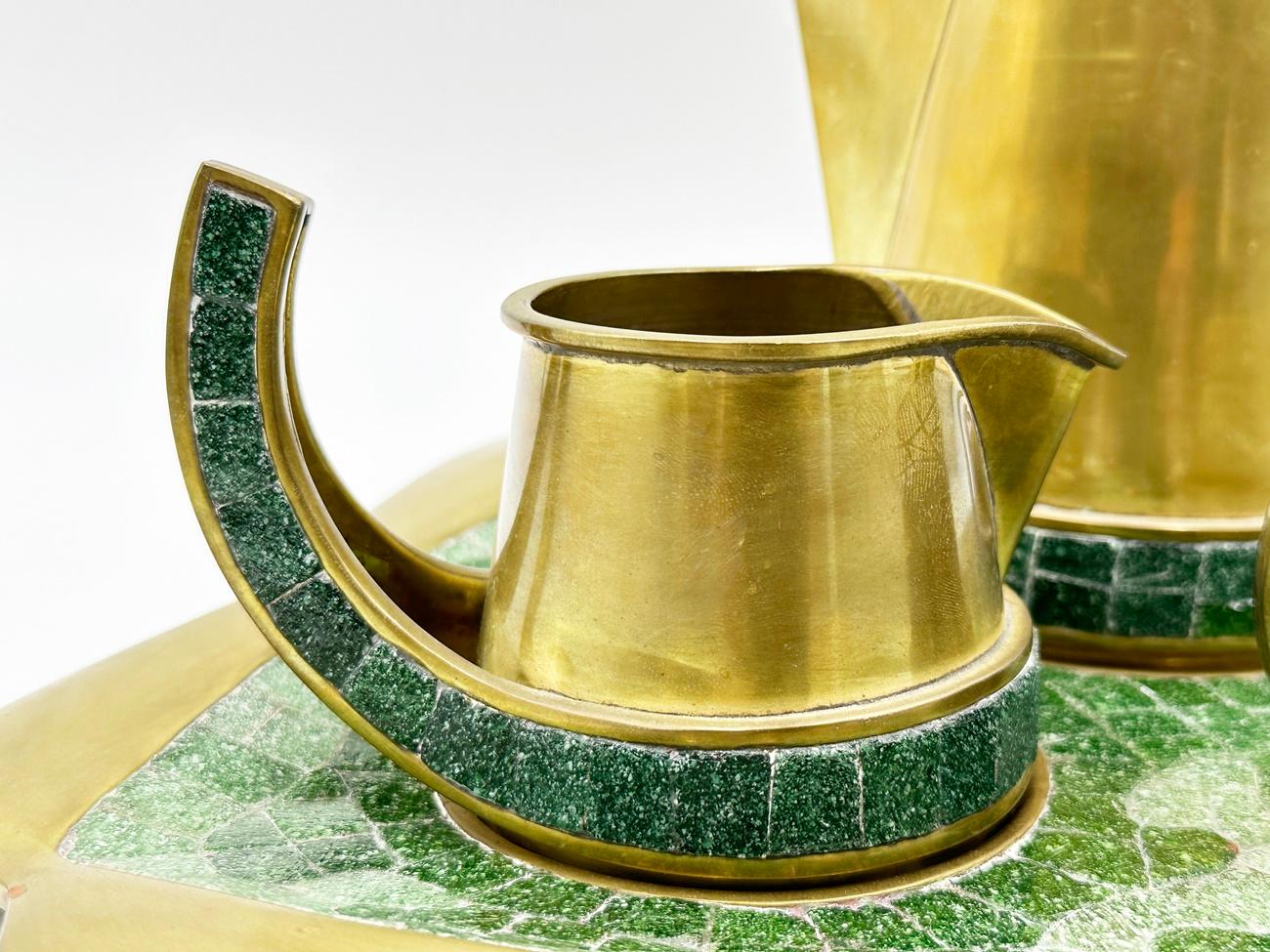 Tea/Coffee Service in Brass & Glass Mosaic by Salvador Teran, Mexico 1950's For Sale 1