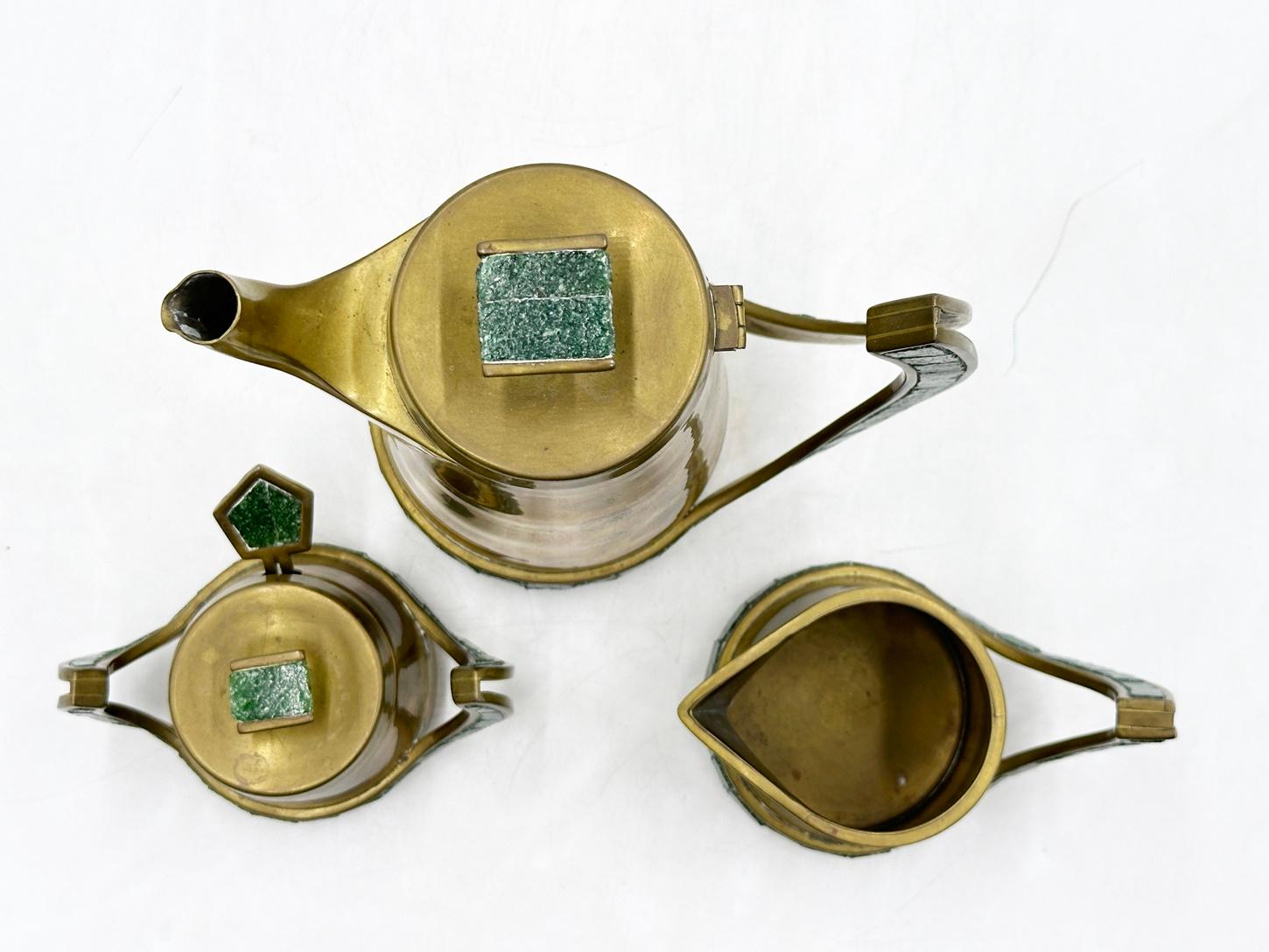 Tea/Coffee Service in Brass & Glass Mosaic by Salvador Teran, Mexico 1950's For Sale 3