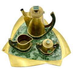 Tea/Coffee Service in Brass & Glass Mosaic by Salvador Teran, Mexico 1950's