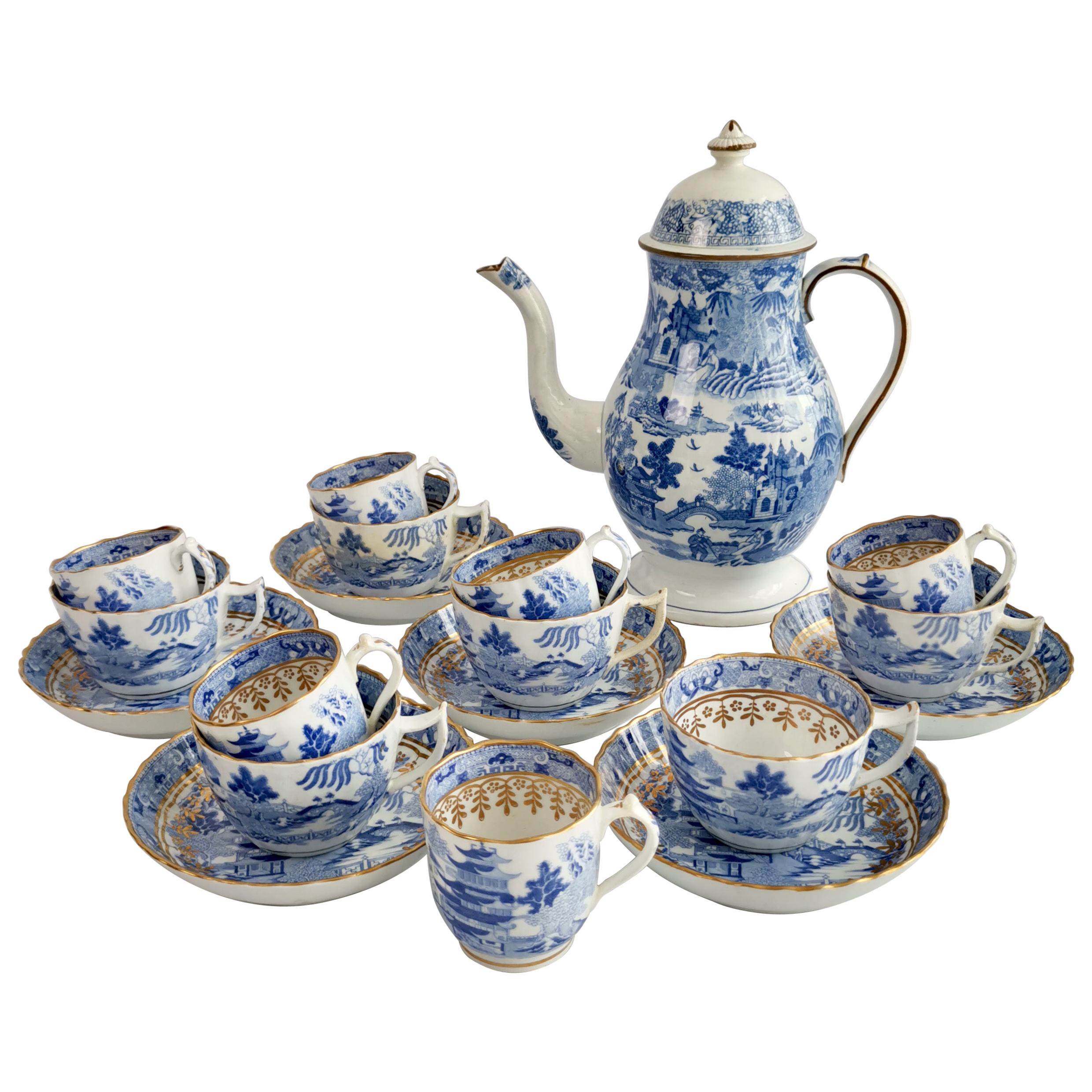 Tea Coffee Service Rathbone and Miles Mason, Pagoda Blue and White, 1810-1815