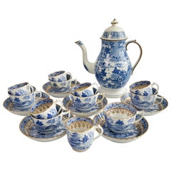 Tea Coffee Service Rathbone and Miles Mason, Pagoda Blue and White, 1810-1815