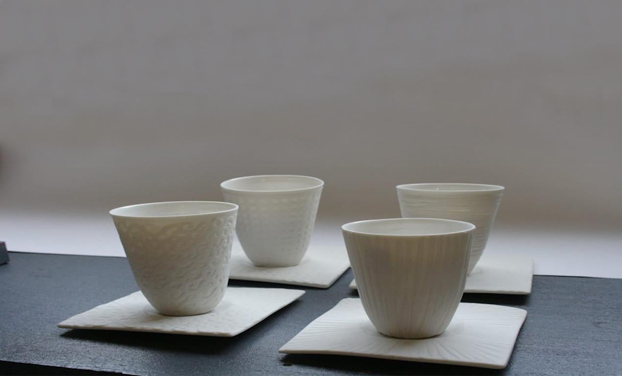 Modern Tea Cup Karo - Set of 2 + Saucers For Sale
