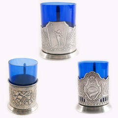 Tea Glasses Collection of 11 original Russian antique silverplated Podstakanniks