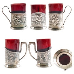 Tea Glasses Collection of 11 original Russian Antique silverplated Podstakanniks