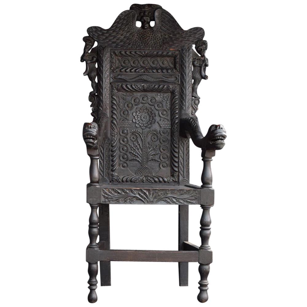 Tea Plantation Folk-Art Carved Chair, circa 1890