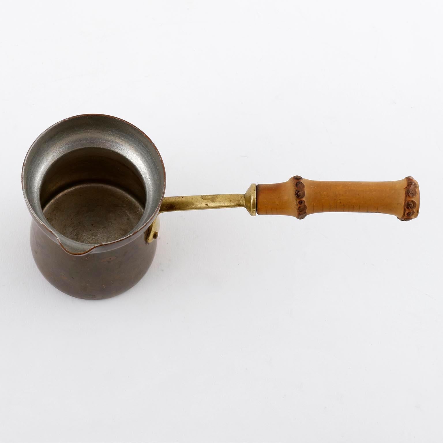 Austrian Tea Pot Can Teapot, Copper Brass Bamboo, Austria, 1950s For Sale