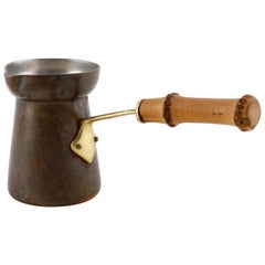 Antique Tea Pot Can Teapot, Copper Brass Bamboo, Austria, 1950s