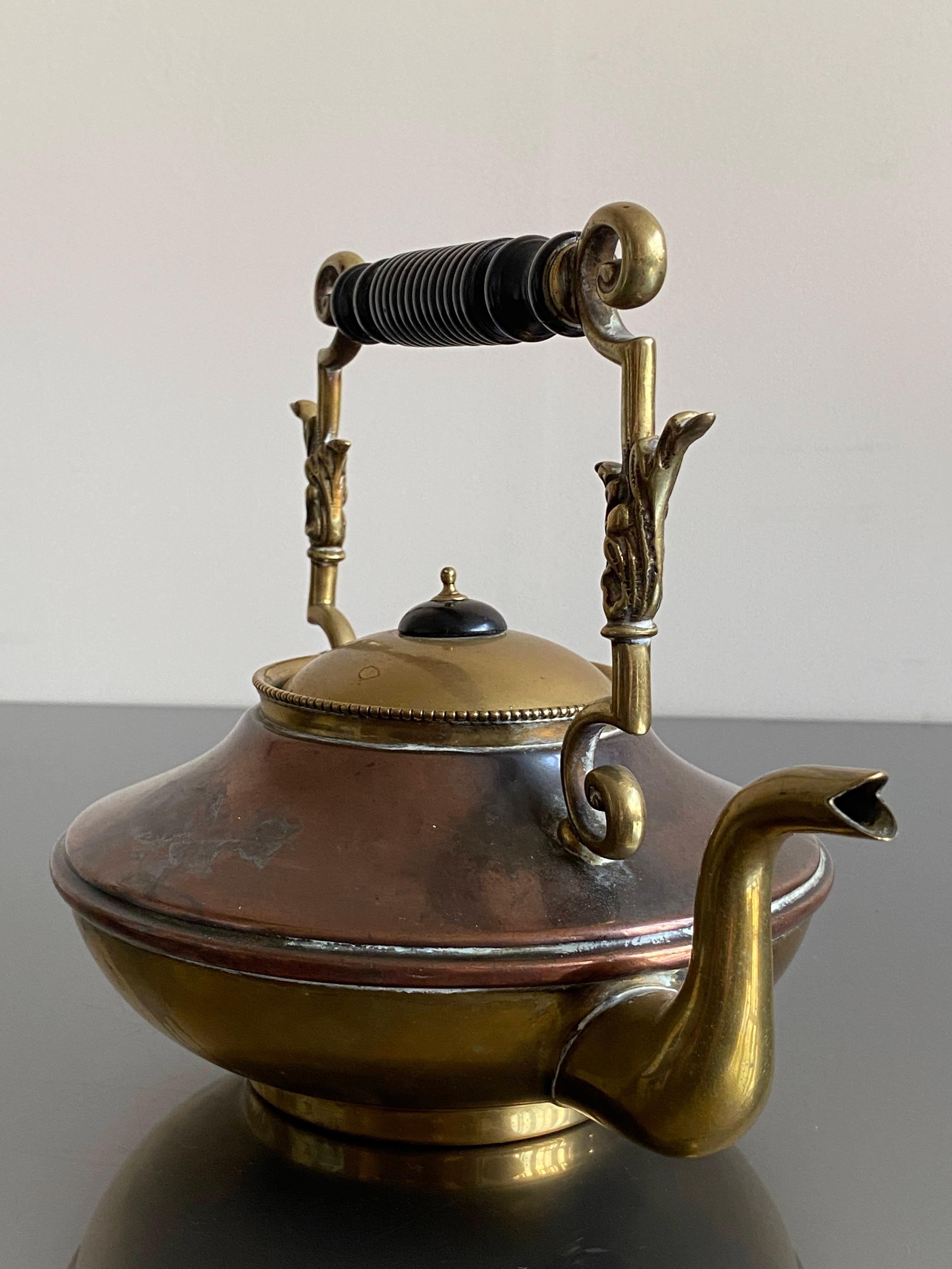 Tea Pot Kettle Brass Copper Ebony Handle by William Soutter & Sons 3