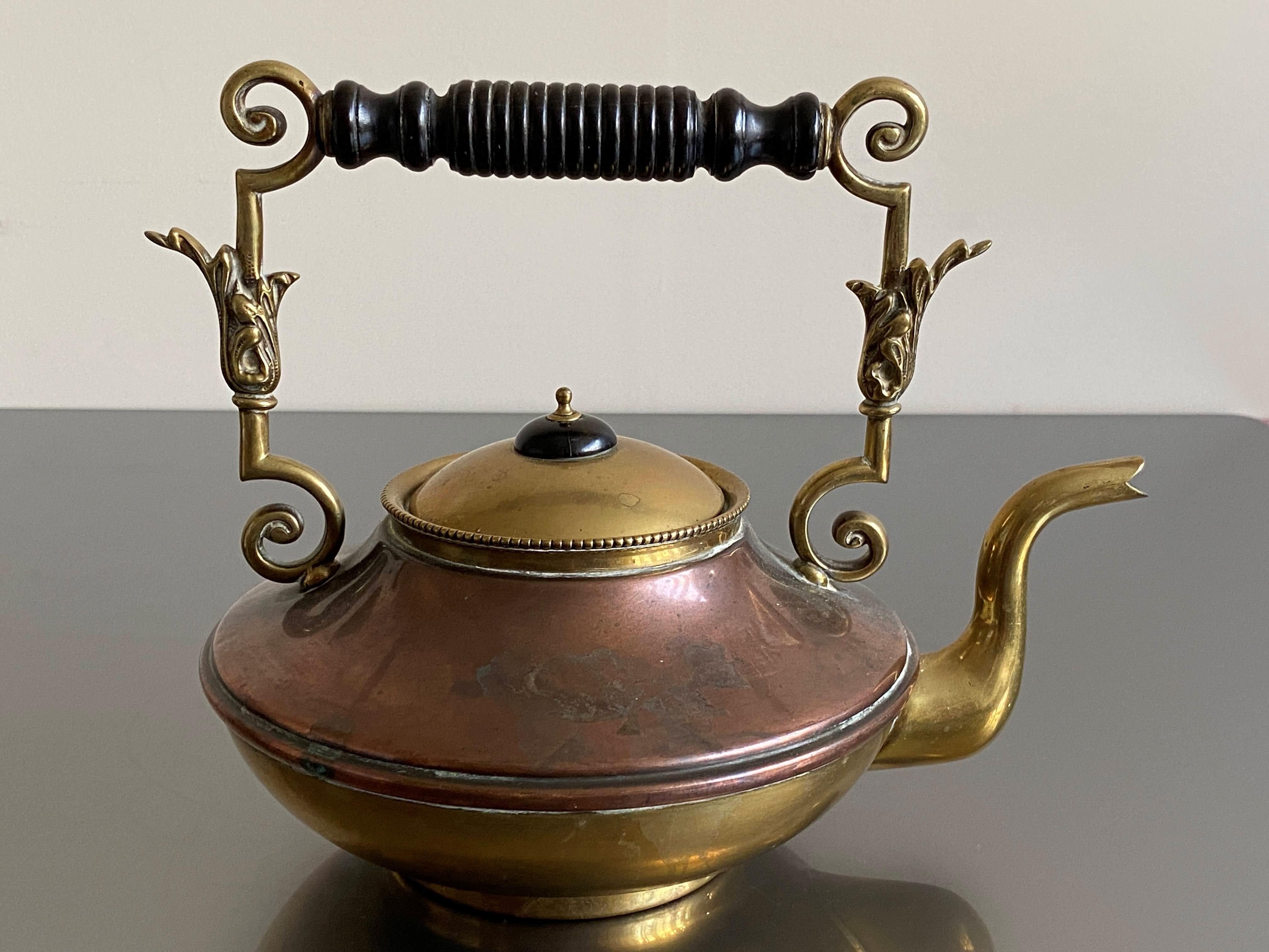 Tea Pot Kettle Brass Copper Ebony Handle by William Soutter & Sons 4