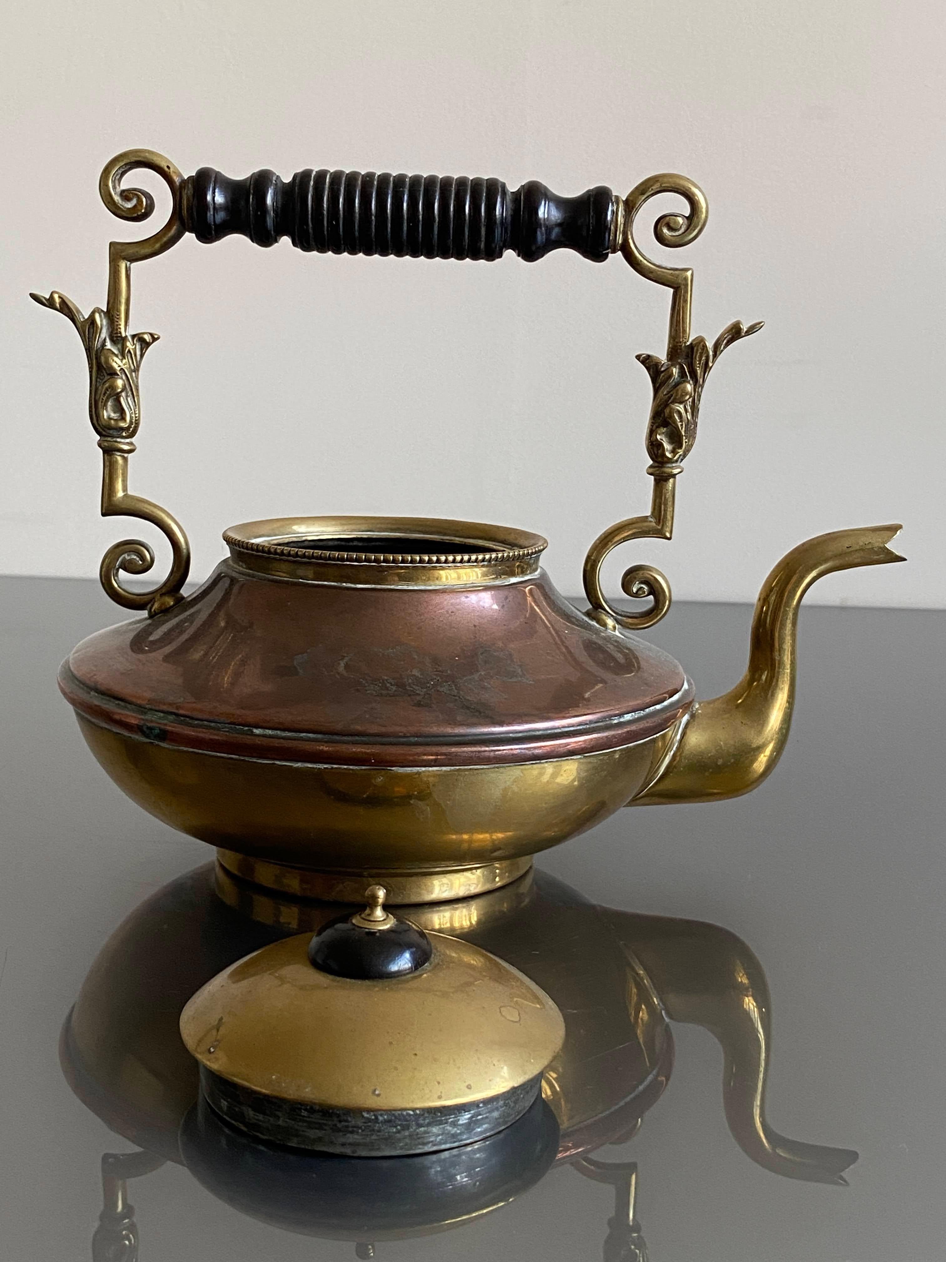 Tea Pot Kettle Brass Copper Ebony Handle by William Soutter & Sons 8