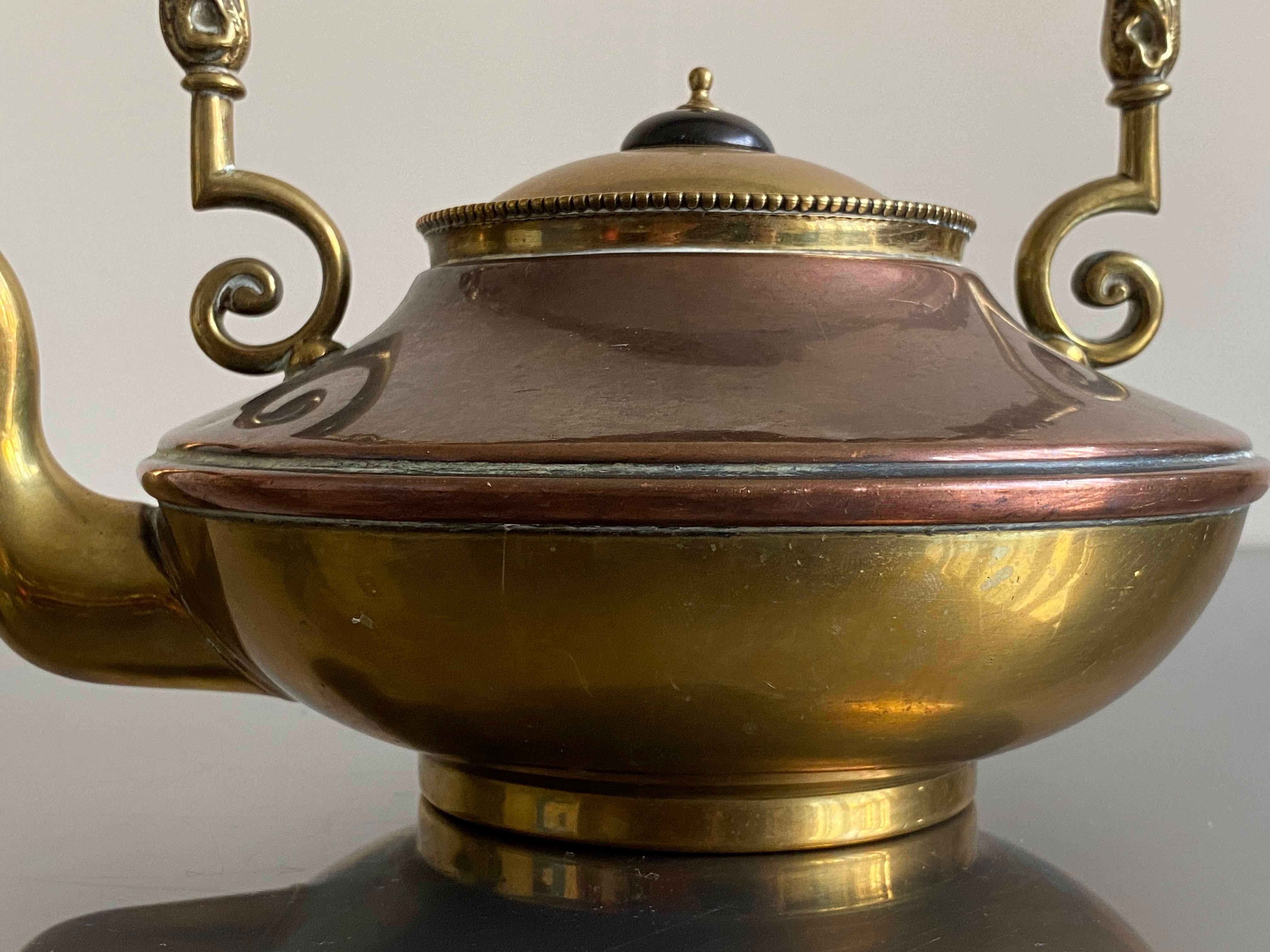 English Tea Pot Kettle Brass Copper Ebony Handle by William Soutter & Sons