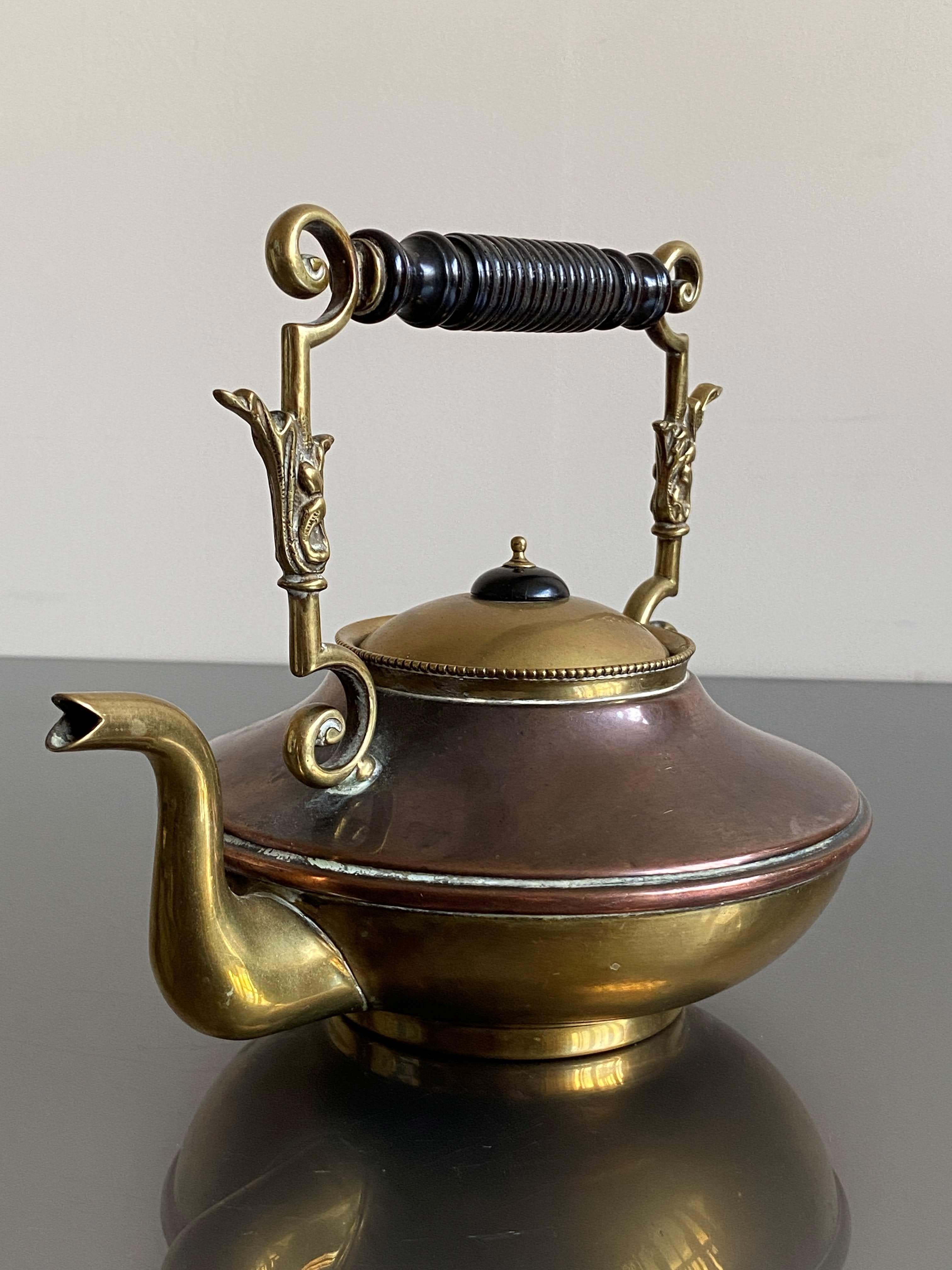 Tea Pot Kettle Brass Copper Ebony Handle by William Soutter & Sons 2