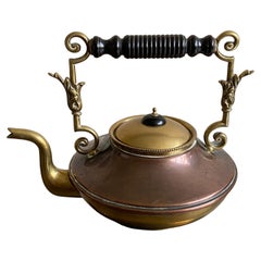 Antique Tea Pot Kettle Brass Copper Ebony Handle by William Soutter & Sons