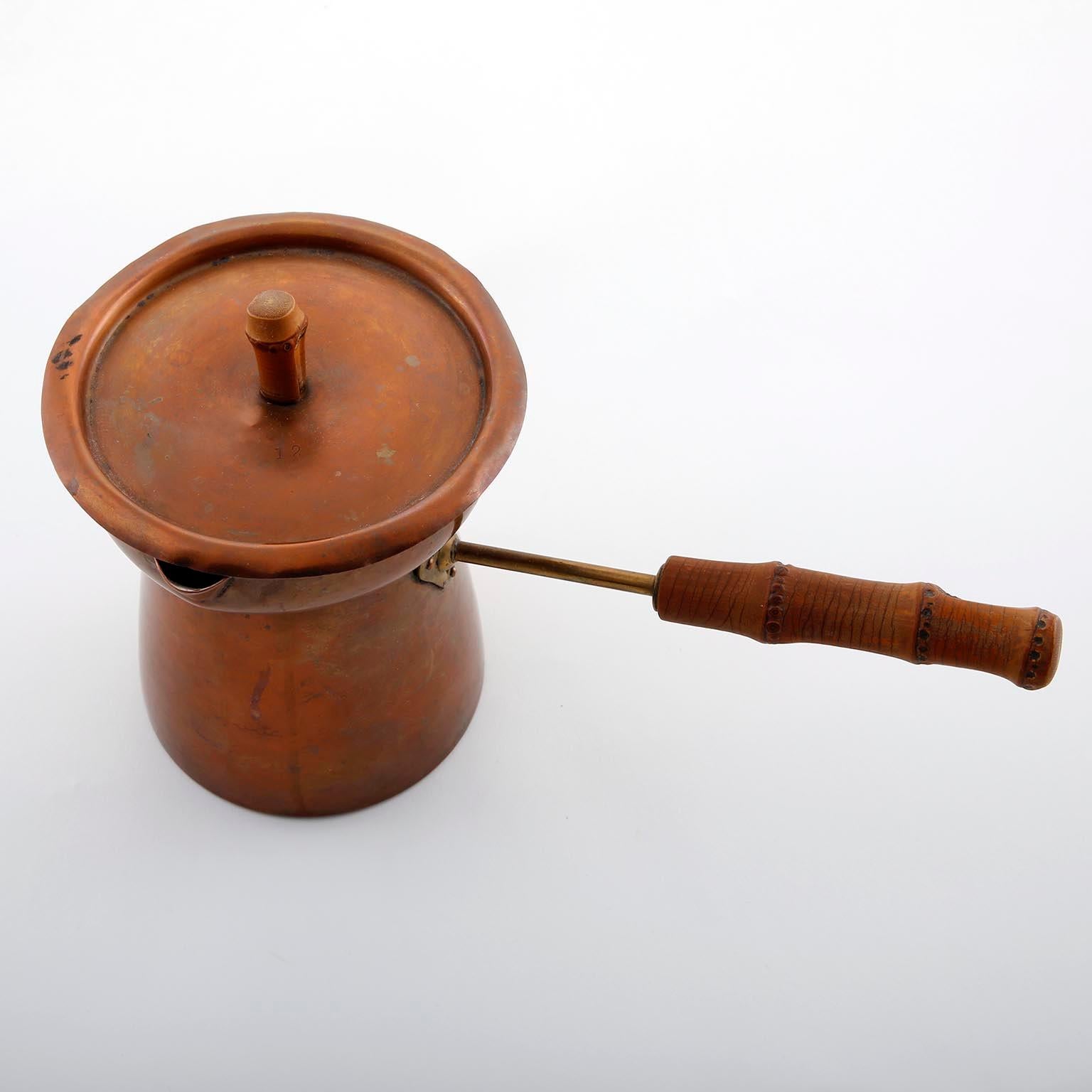 Austrian Tea Pot Teapot, Copper Brass Bamboo, 1950s For Sale