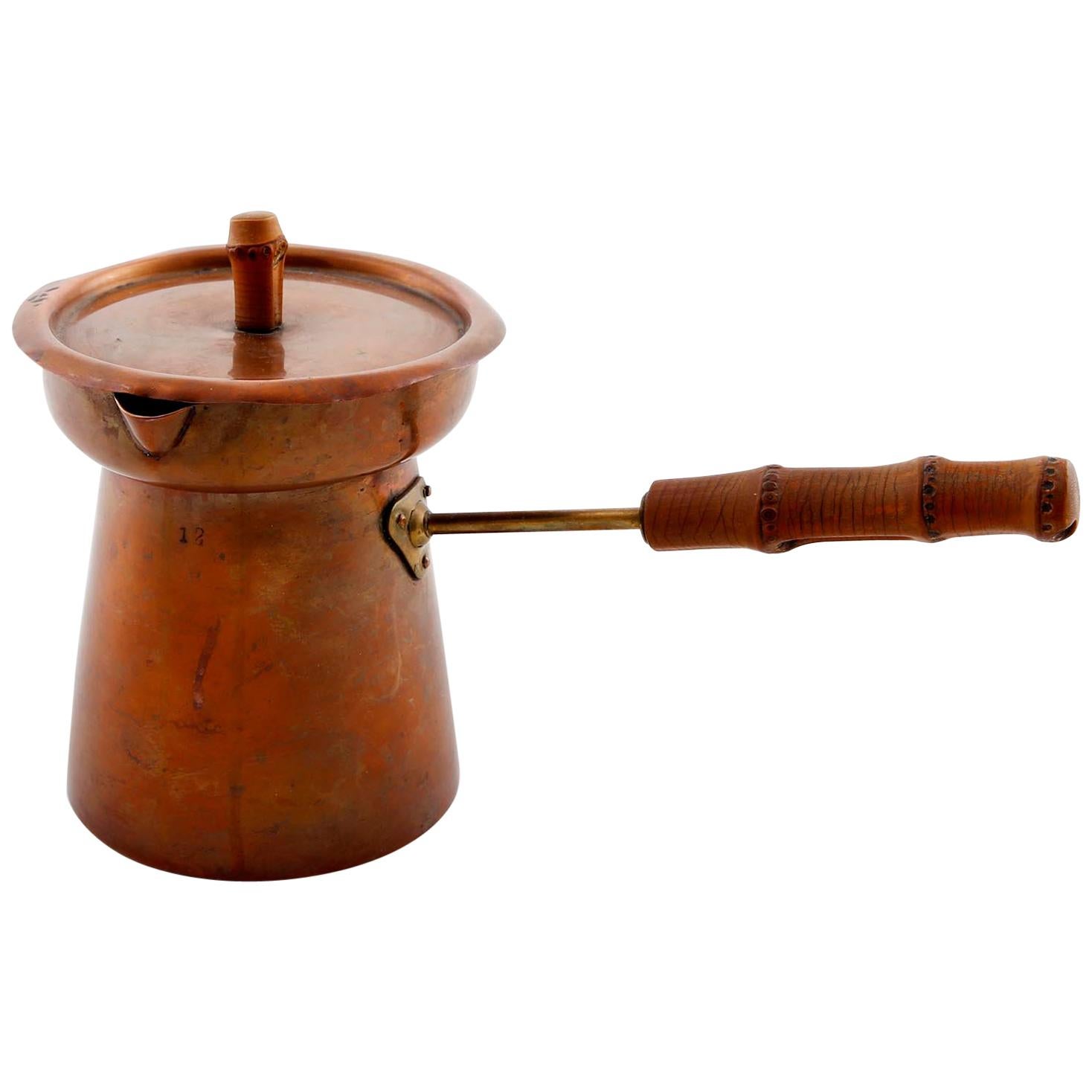 Tea Pot Teapot, Copper Brass Bamboo, 1950s For Sale