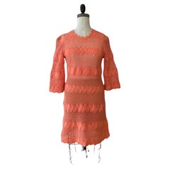 Vintage Crochet Knit Mini Dress, Tea Rose Peach, Circa 1960s, A-Line