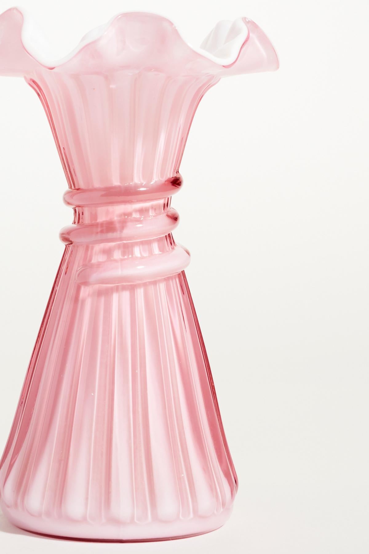 Mid-20th Century Tea Rose Pink and White Vase