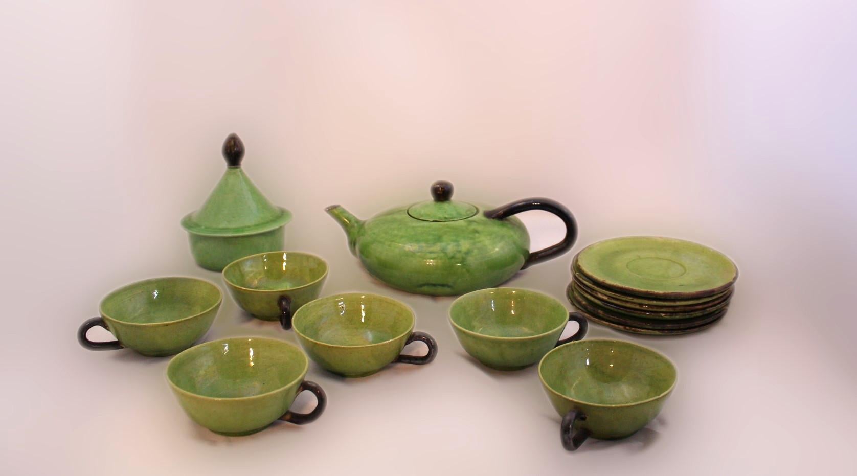 Tea Service by Dieulefit Provencal Studio Art Pottery Green Faience Vallauris 8