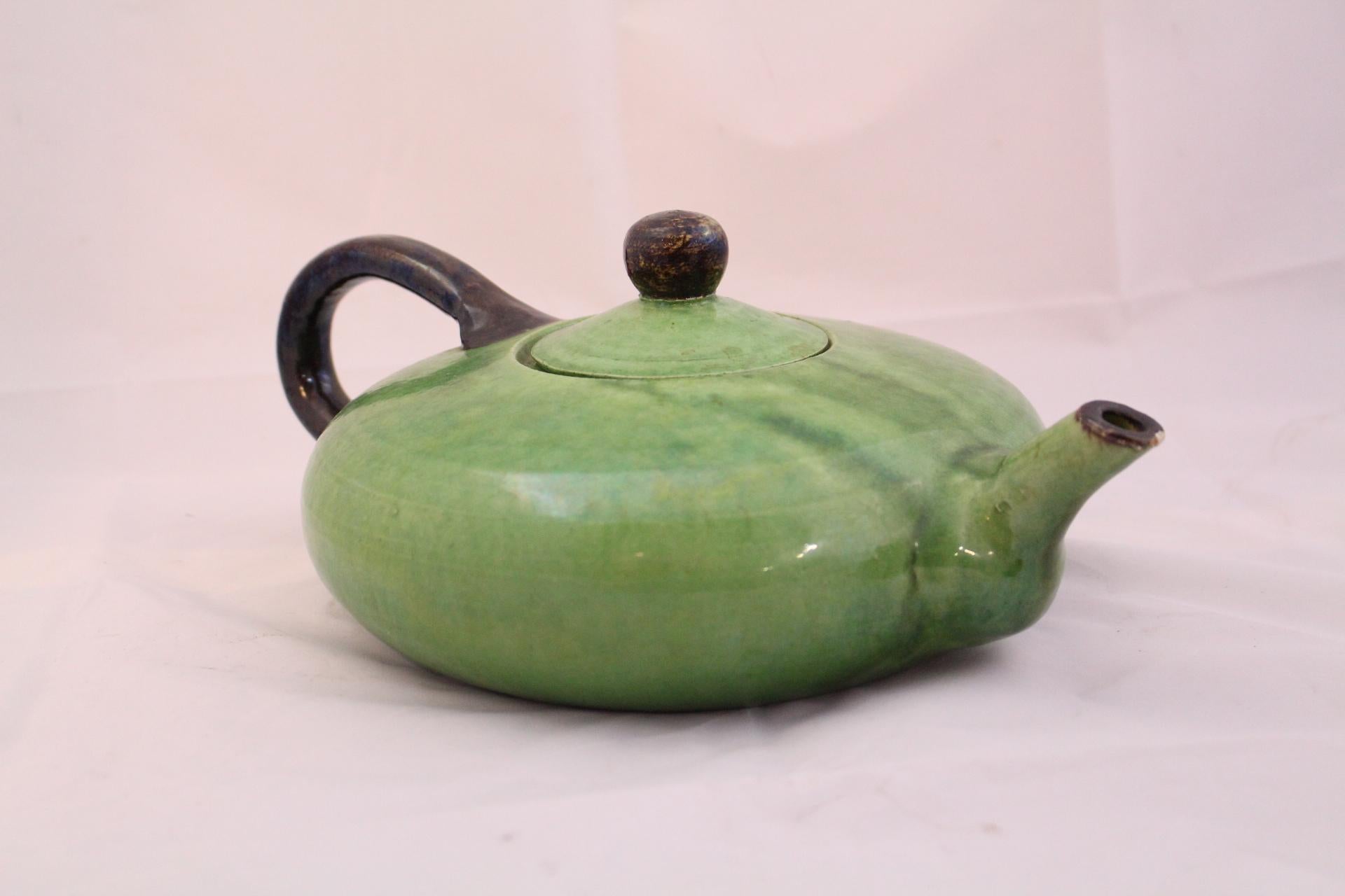 Mid-Century Modern Tea Service by Dieulefit Provencal Studio Art Pottery Green Faience Vallauris