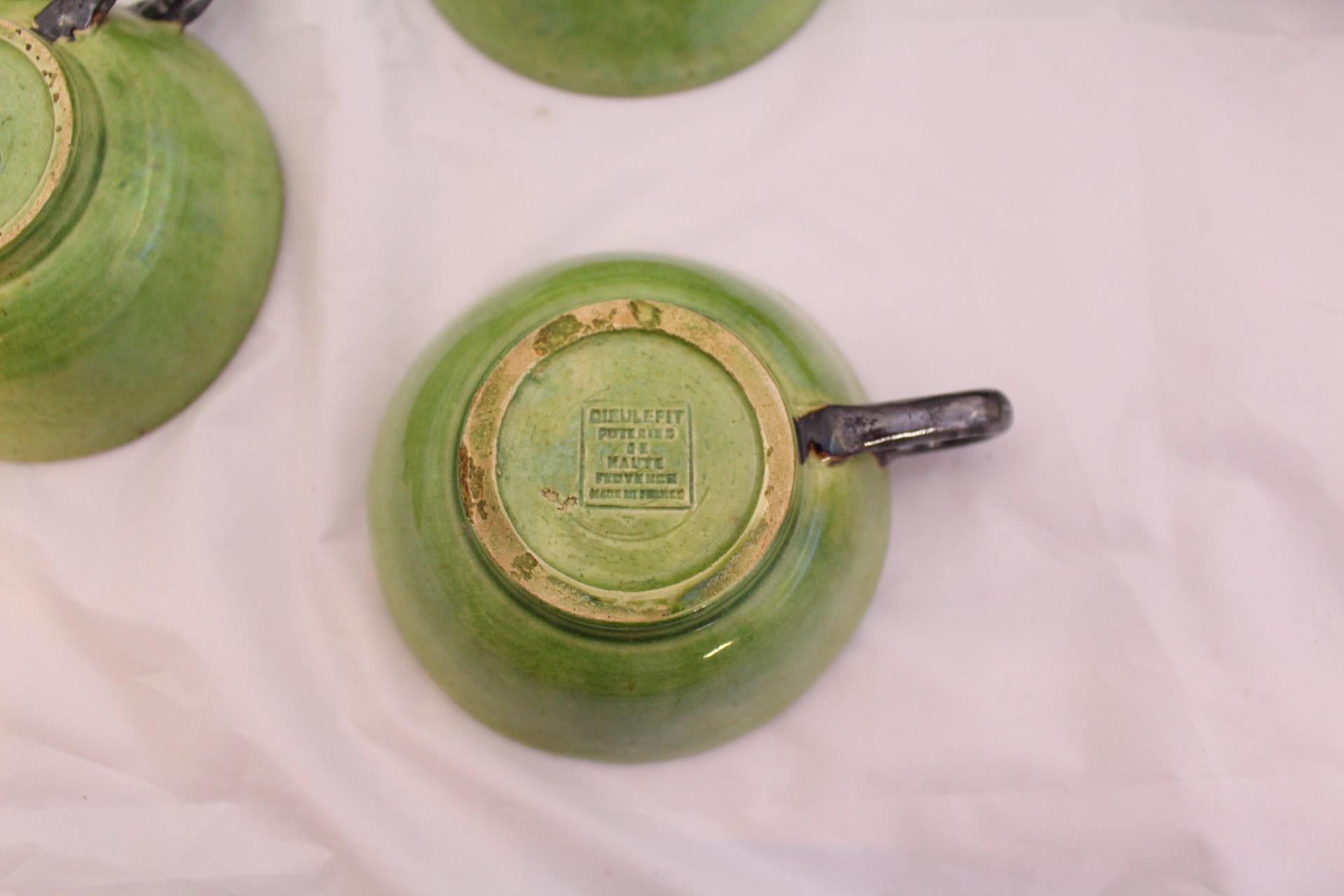French Tea Service by Dieulefit Provencal Studio Art Pottery Green Faience Vallauris