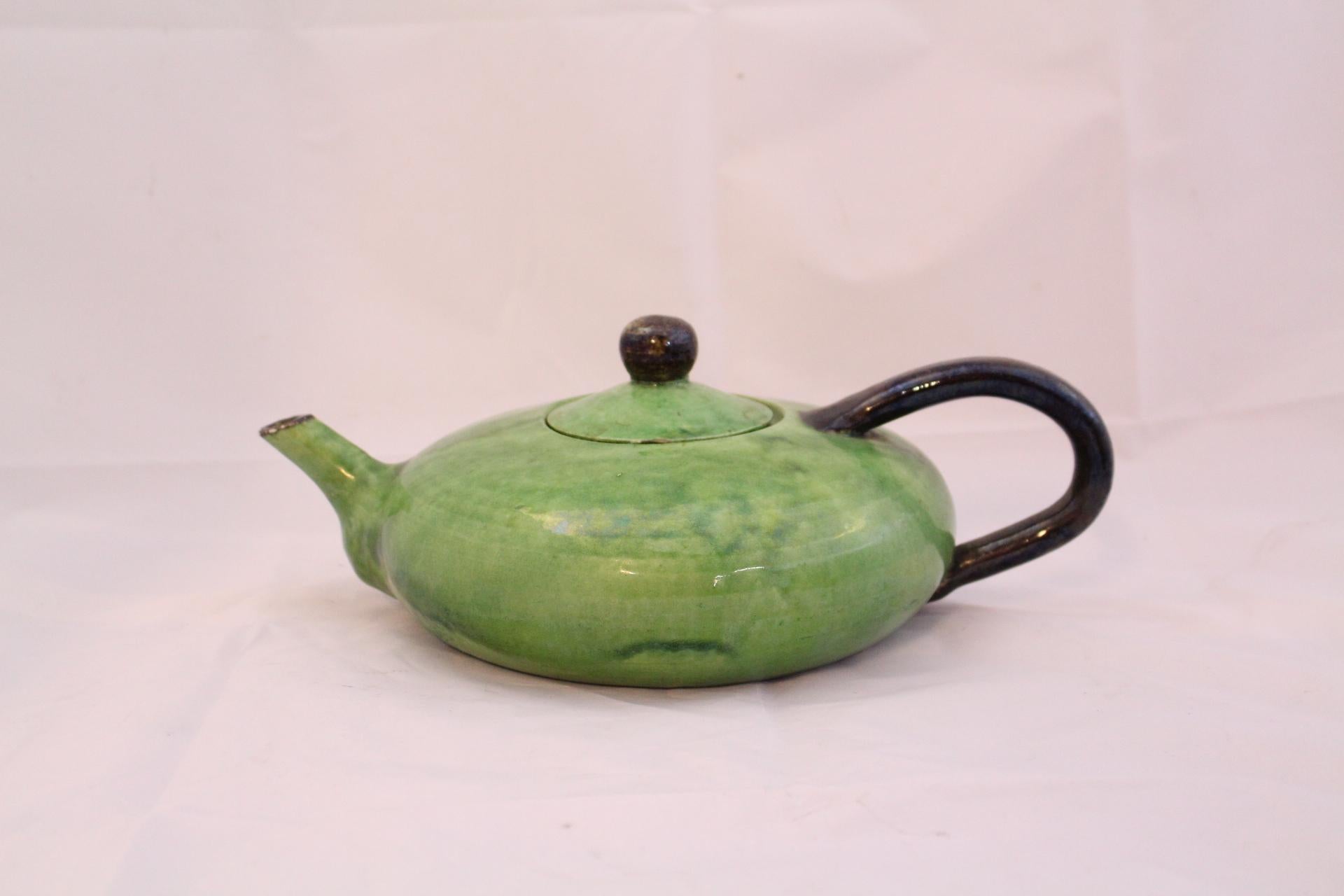 20th Century Tea Service by Dieulefit Provencal Studio Art Pottery Green Faience Vallauris