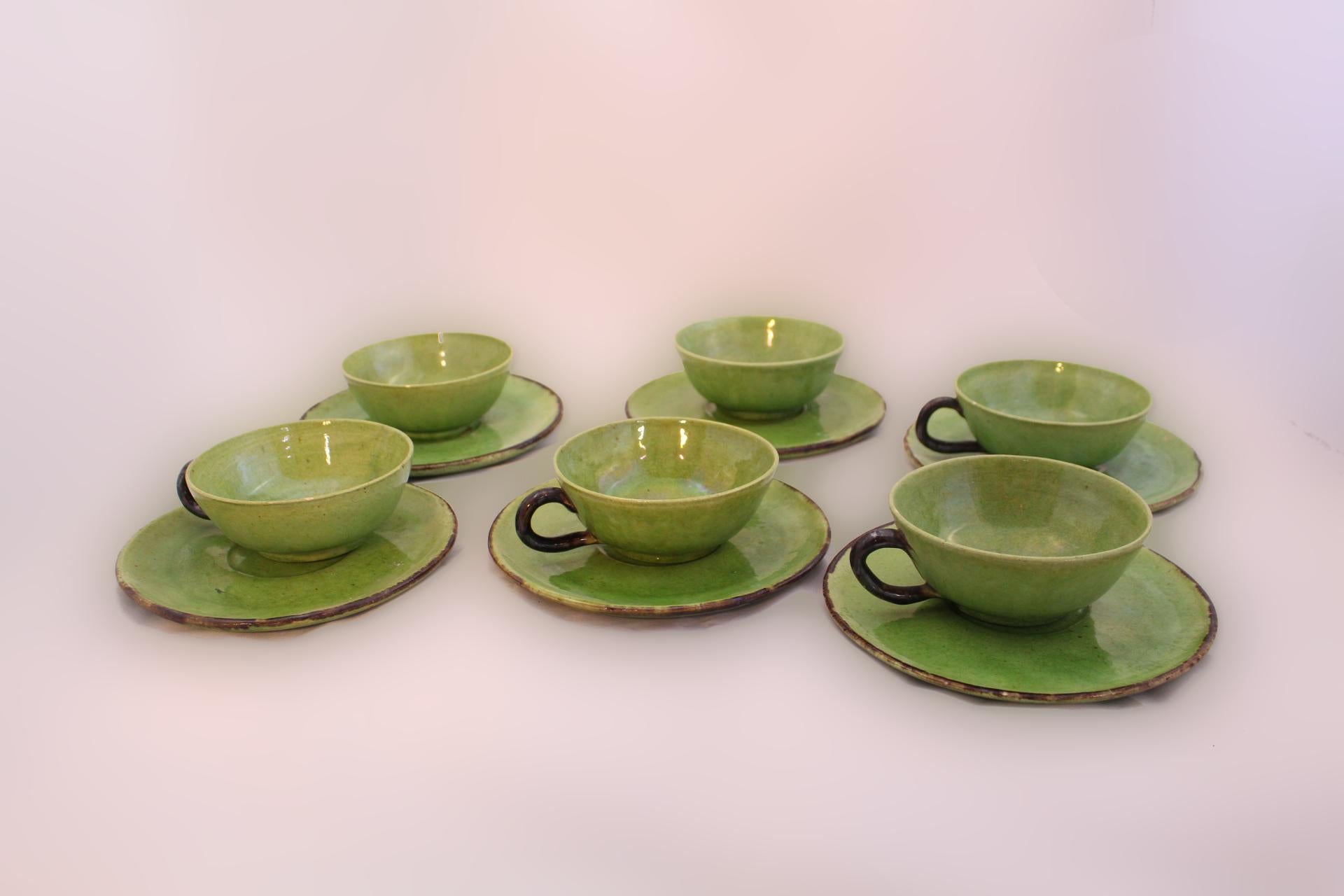 Tea Service by Dieulefit Provencal Studio Art Pottery Green Faience Vallauris 1