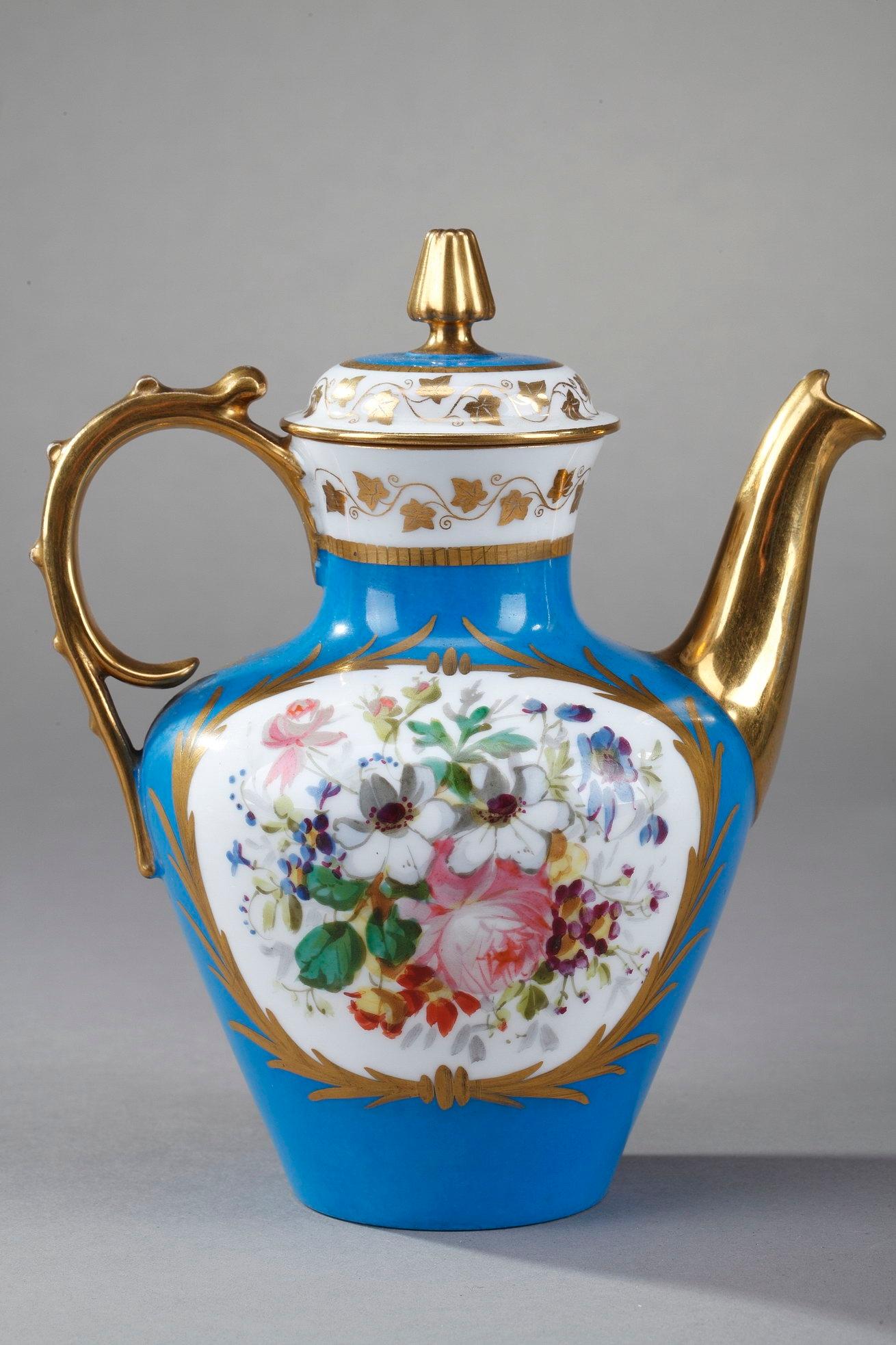 Hand-Painted Tea Service with Sevres and Château des Tuileries Marks For Sale