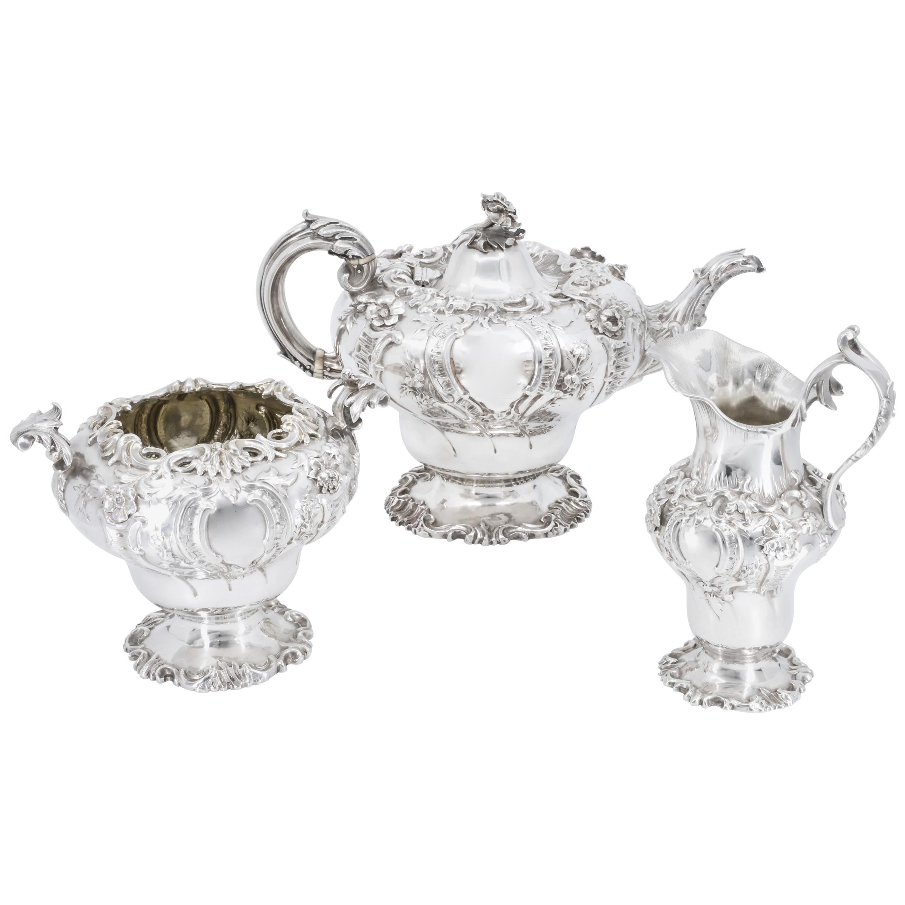 Tea Services in Rococo Style, London Sterling Sliver 925, Early 19th Century For Sale