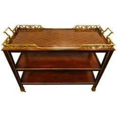 Tea / Serving Cart Étagère with Marquetry Top Shelf and Bronze Mounts French