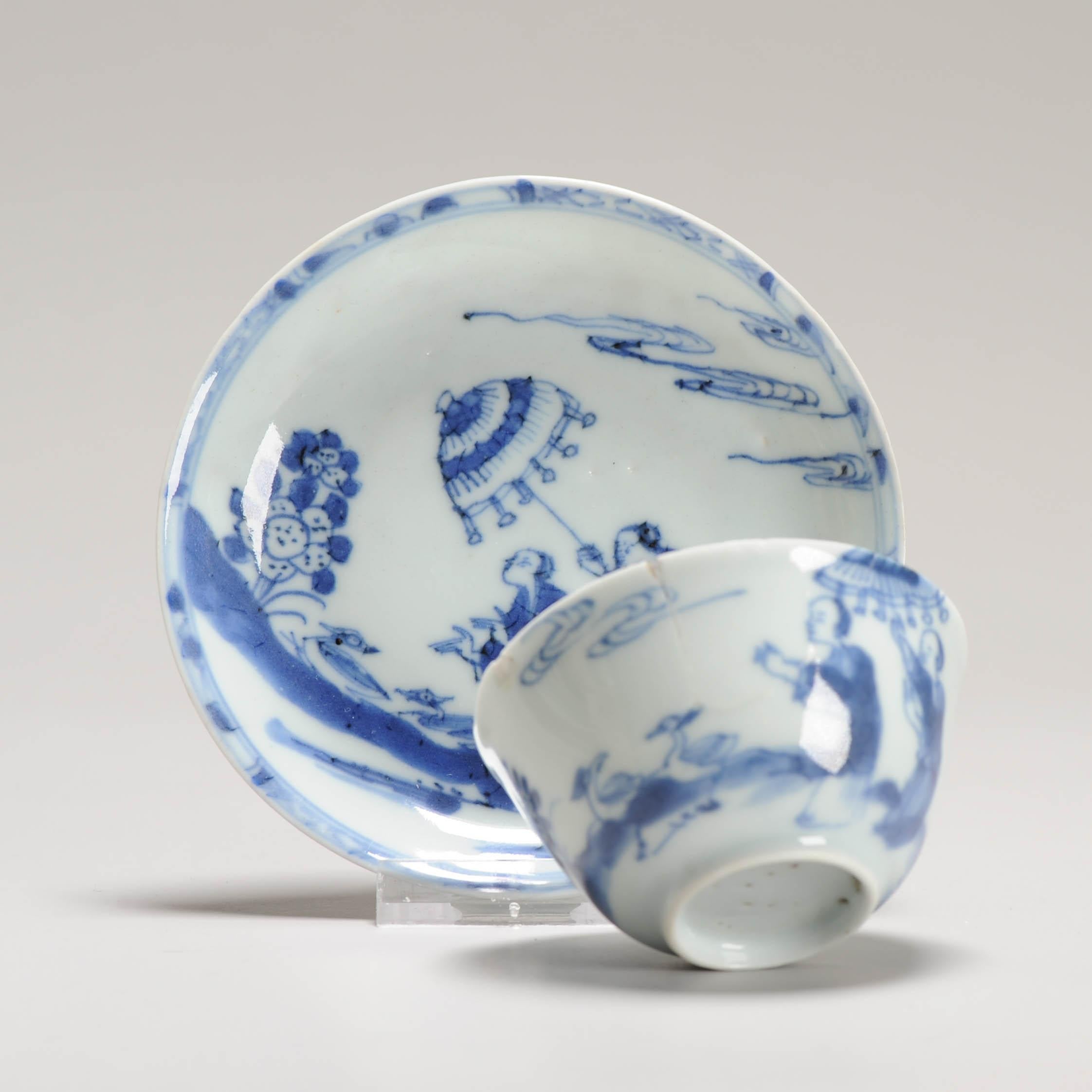 Juego de té 18C Plato de porcelana china CORNELIS PRONK 'Dame Au Parasol' Patrón en venta 8
