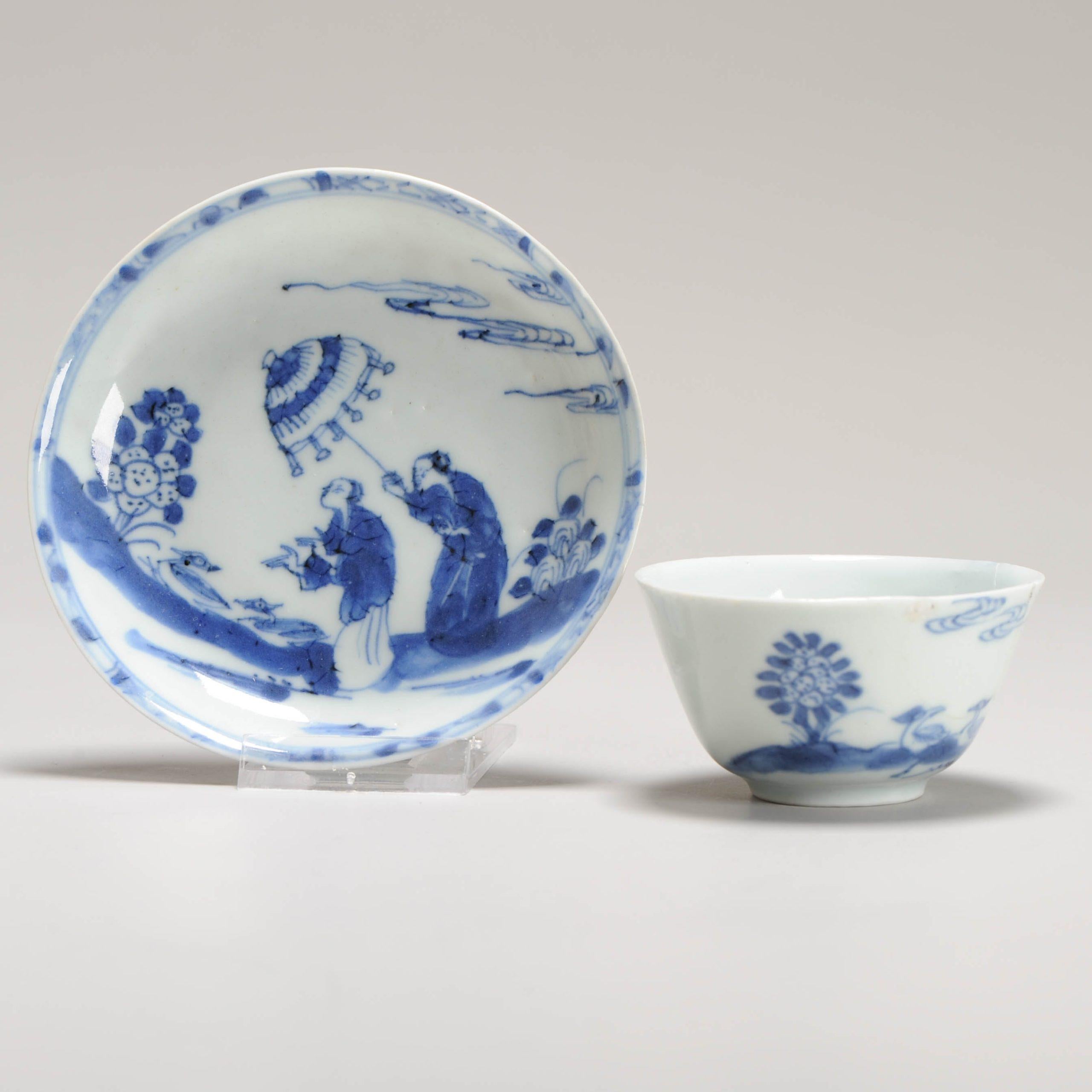 Juego de té 18C Plato de porcelana china CORNELIS PRONK 'Dame Au Parasol' Patrón siglo XVIII y antes en venta