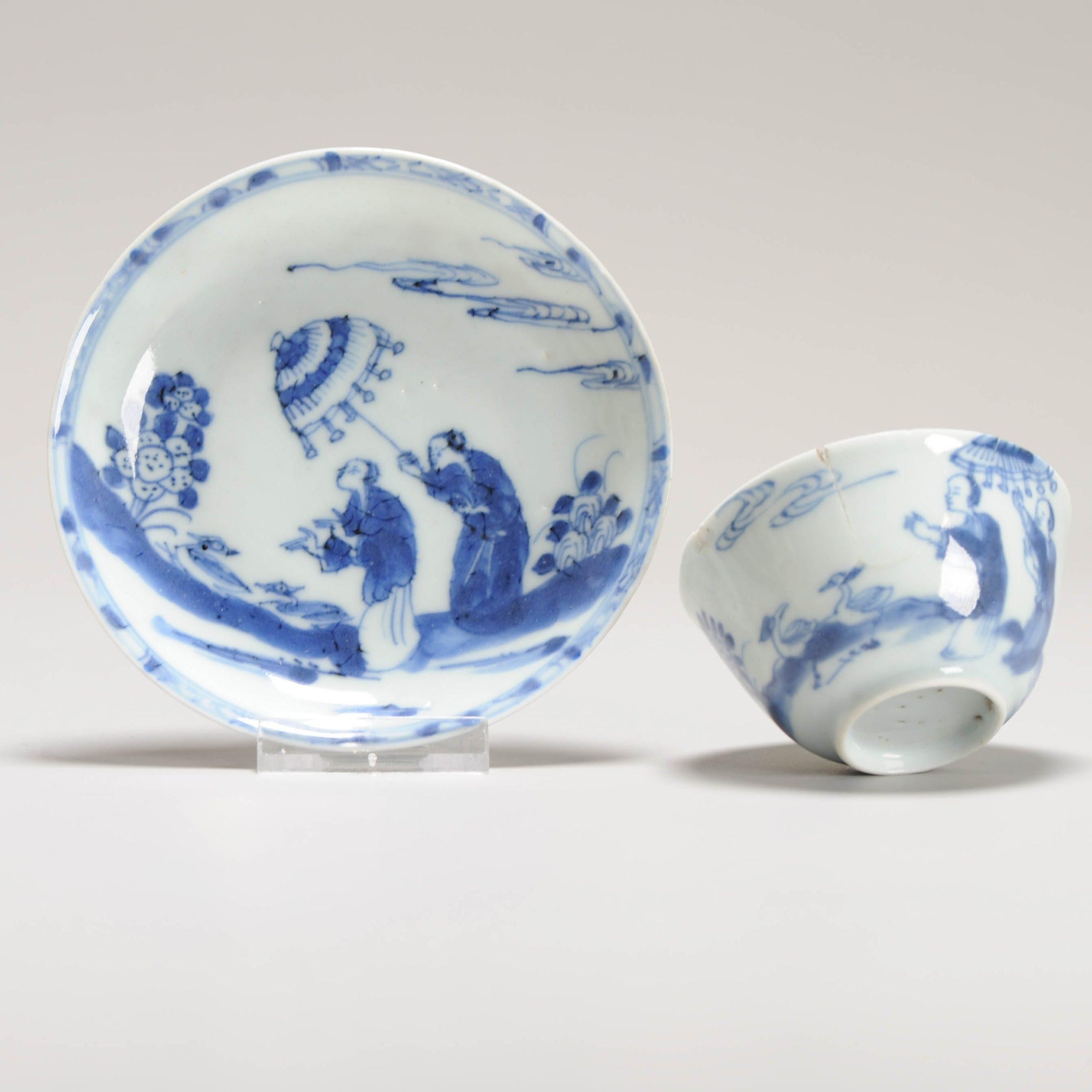Juego de té 18C Plato de porcelana china CORNELIS PRONK 'Dame Au Parasol' Patrón Porcelana en venta