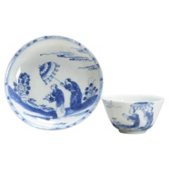 Juego de té 18C Plato de porcelana china CORNELIS PRONK 'Dame Au Parasol' Patrón